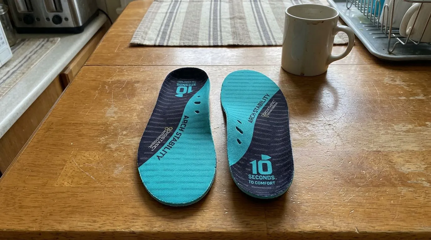 10 Seconds 3720 Arch Stability insole showing its teal top cover and biostatic antimicrobial branding