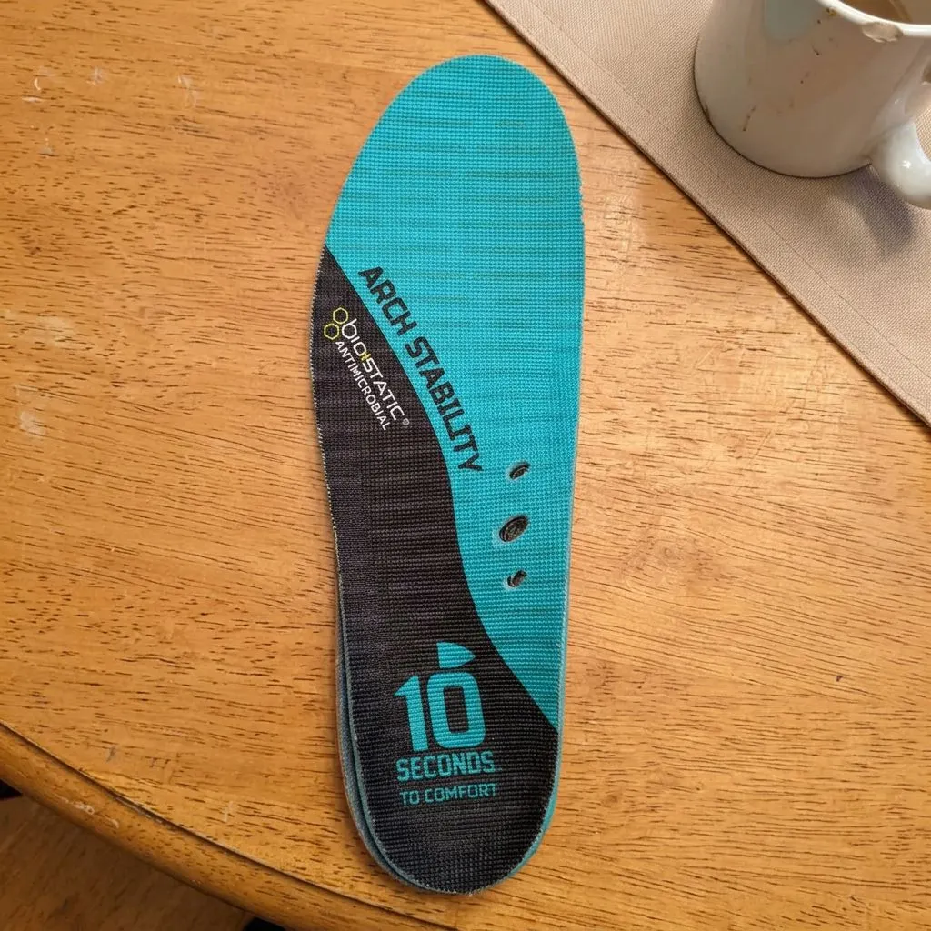 10 Seconds 3720 Arch Stability insole top cover, showing the biostatic antimicrobial branding