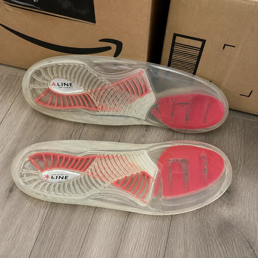 Aline Red All Day insole boxes unboxed on the floor