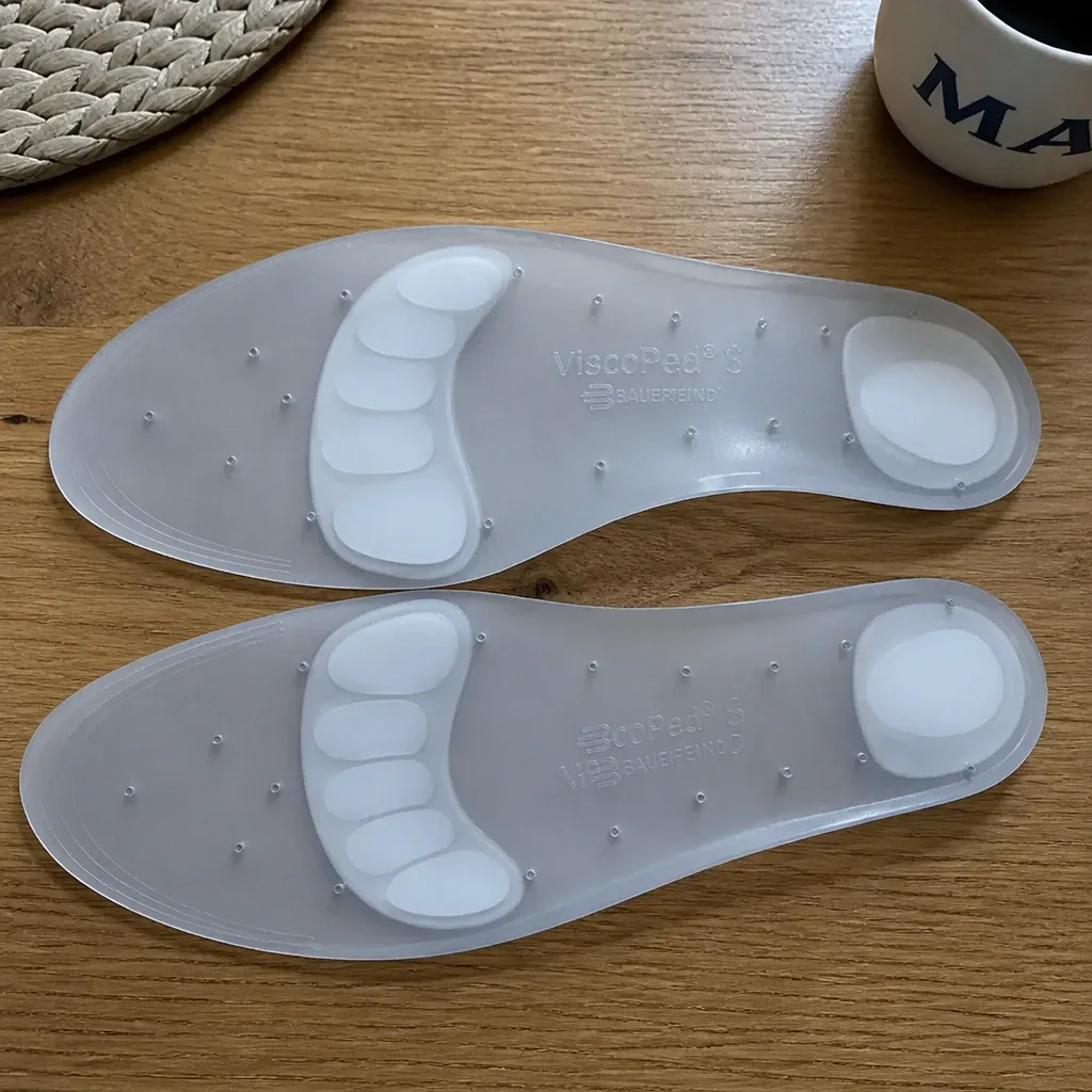 Bauerfeind ViscoPed S silicone insoles laid out on a kitchen table