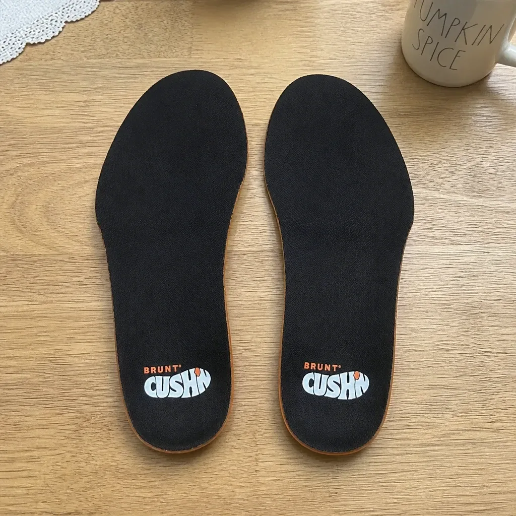 BRUNT Super CUSH'N Insoles laid out with packaging on the kitchen table