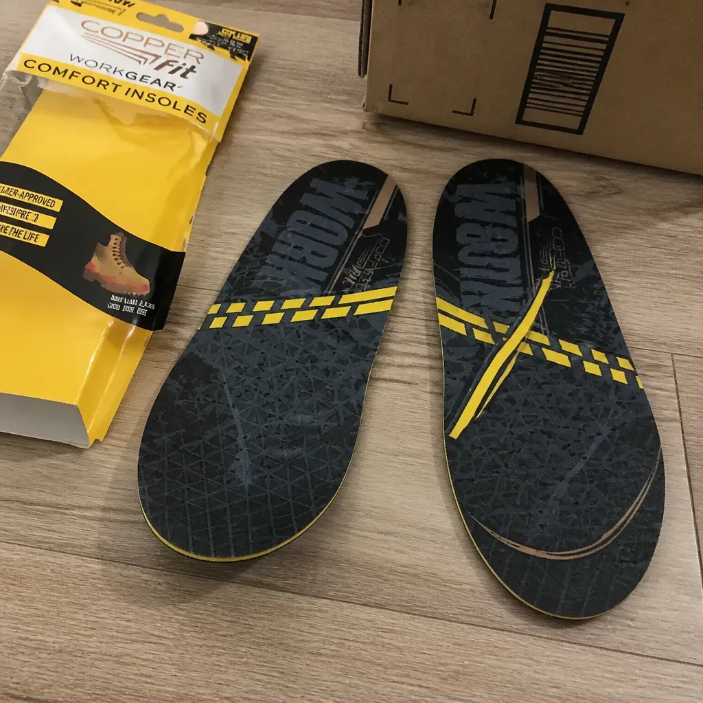 Copper Fit Work Gear Comfort Insoles unboxed on the floor