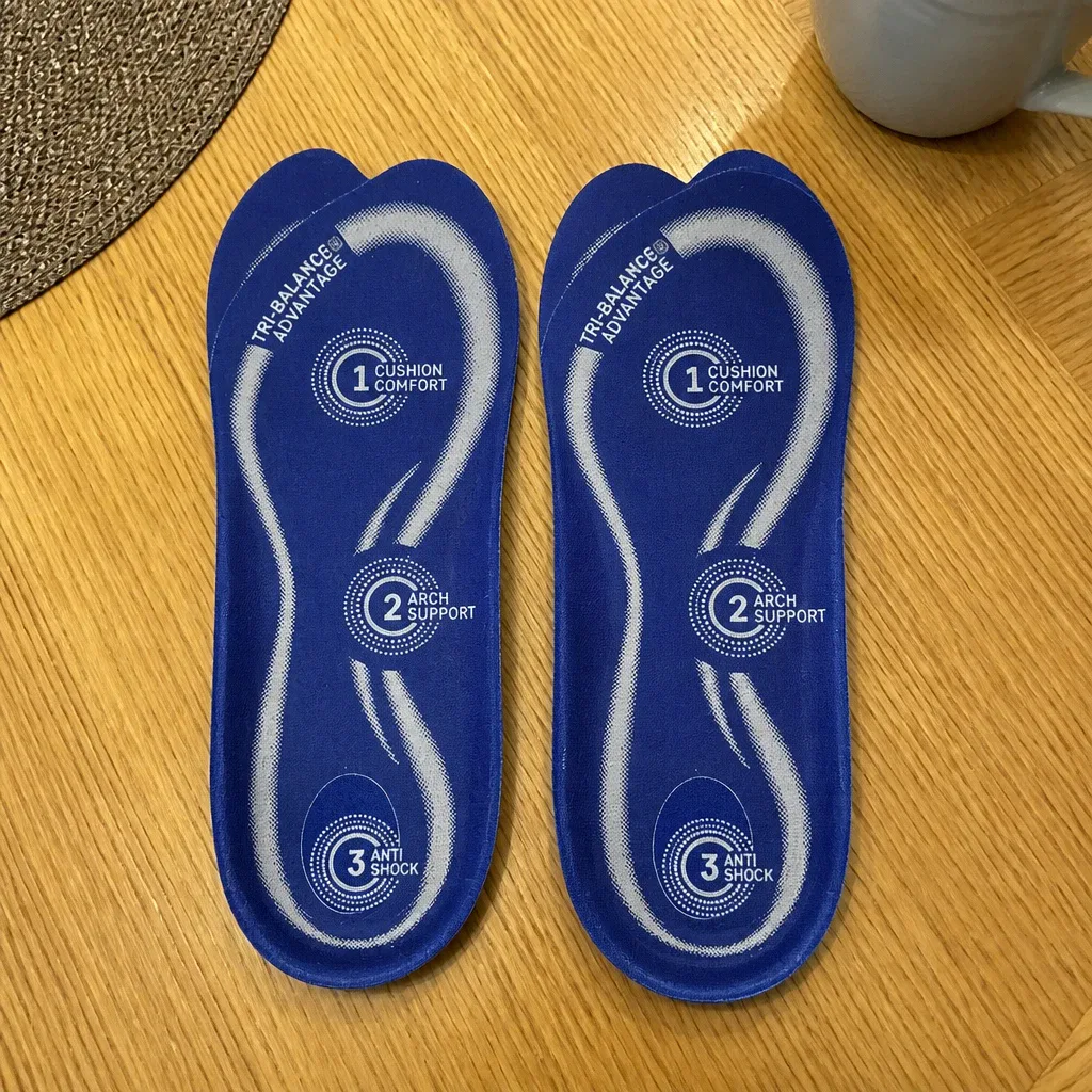 CVS Health Advanced Gel Orthodics insoles resting on a kitchen table