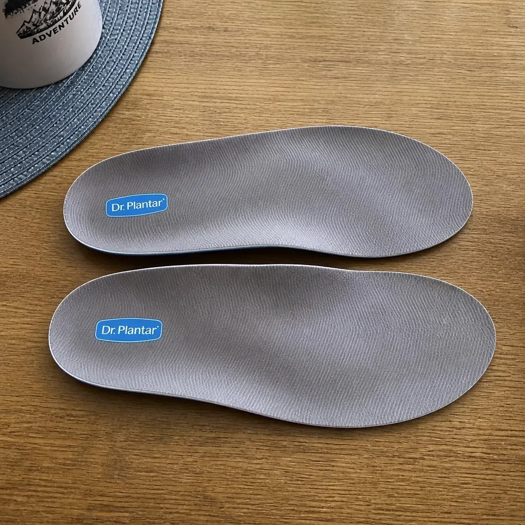 Dr Plantar insoles laid flat on a kitchen table for inspection