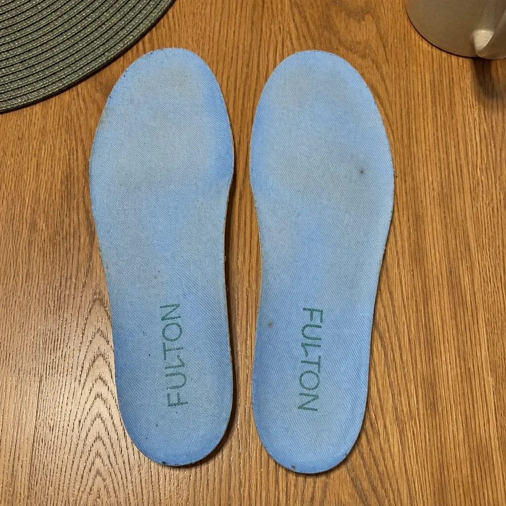 Fulton Athletic Insoles after six weeks of wear, top layer slightly dirtied
