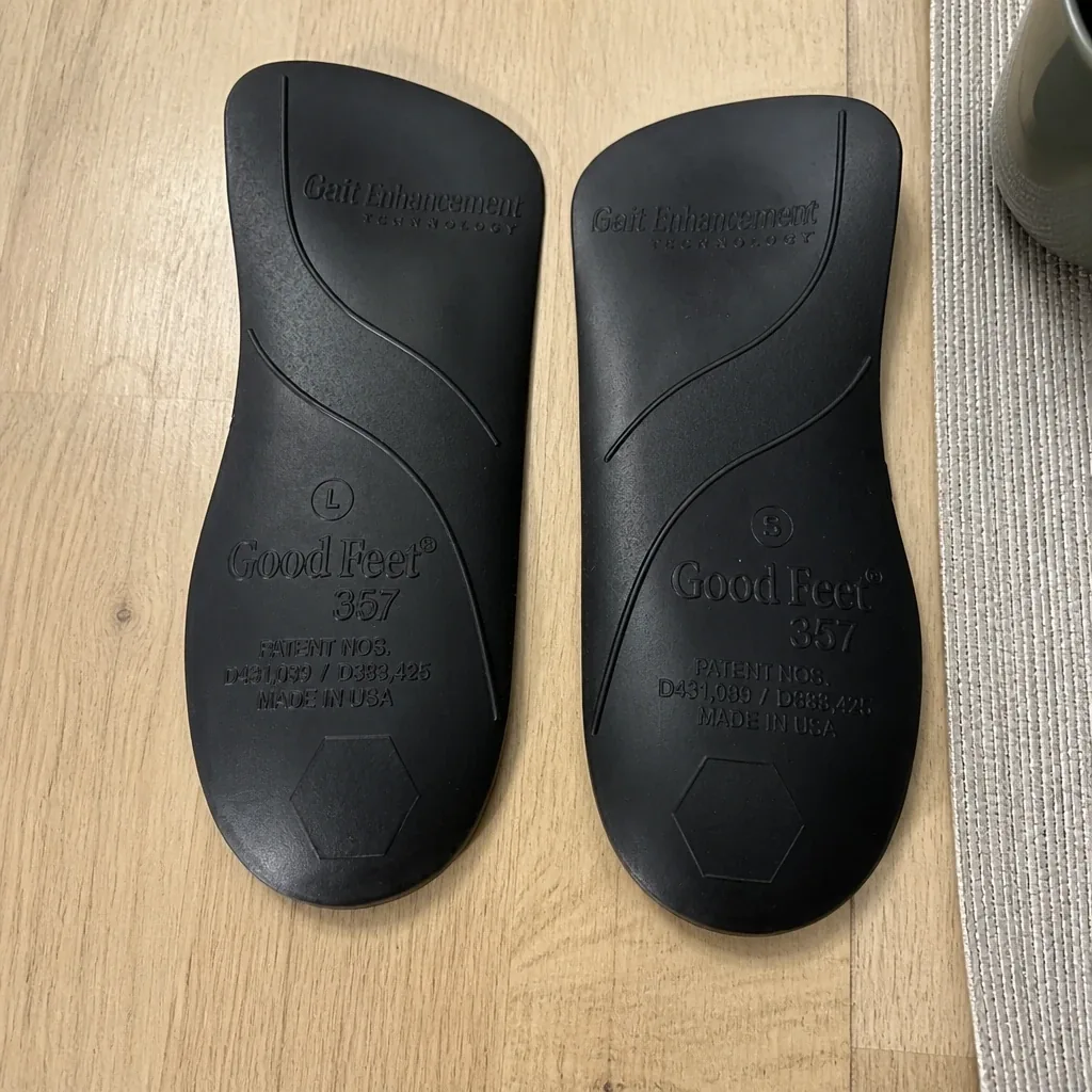 Good Feet Store Maintainer insoles side by side on a kitchen table