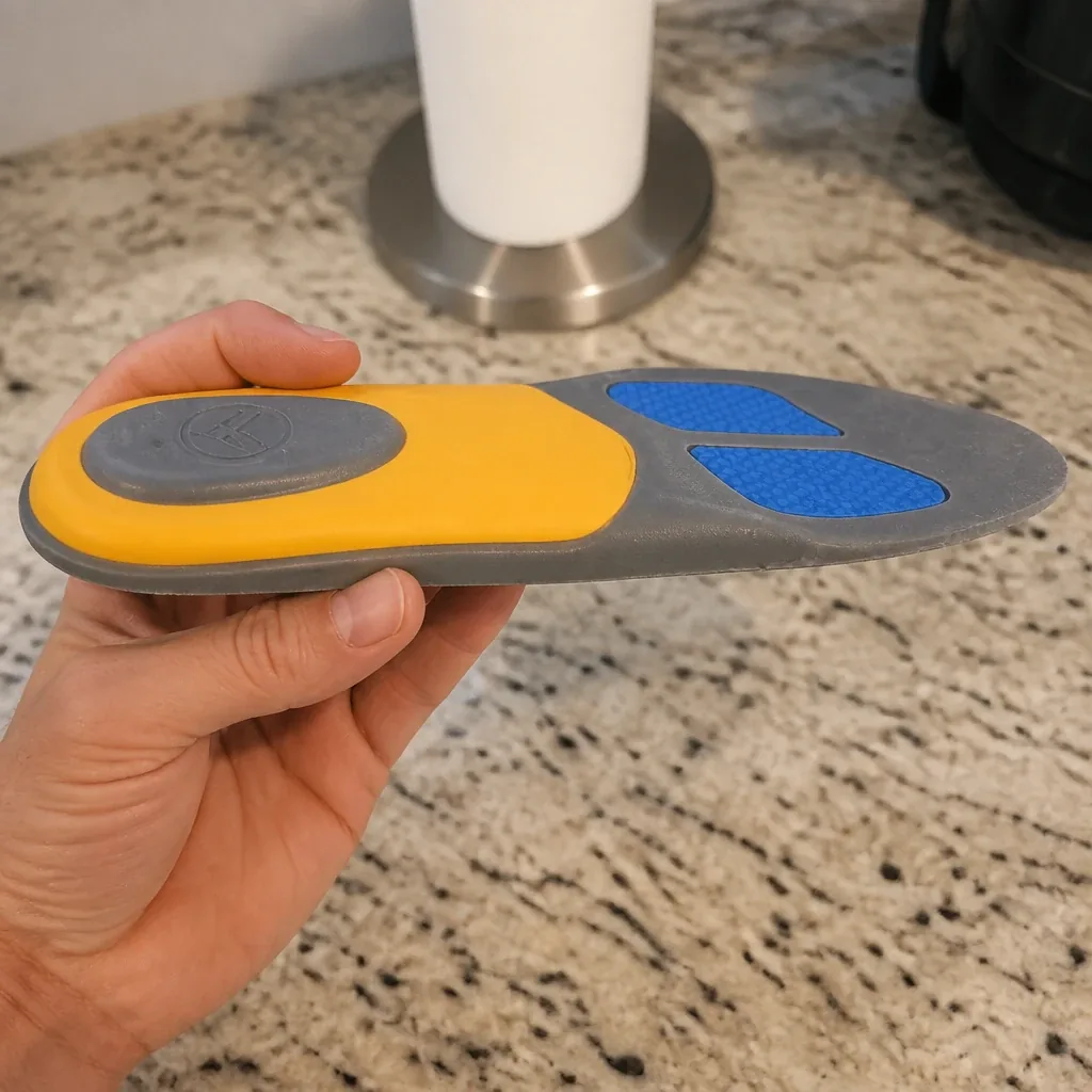 HAWX Ground Support insole held sideways to show profile