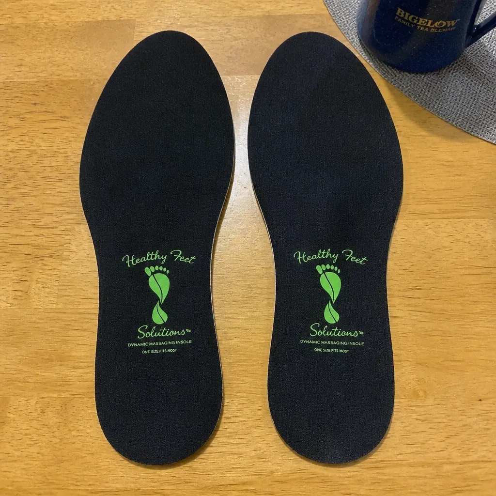 Healthy Feet Dynamic Massaging Insoles laid out on a kitchen table